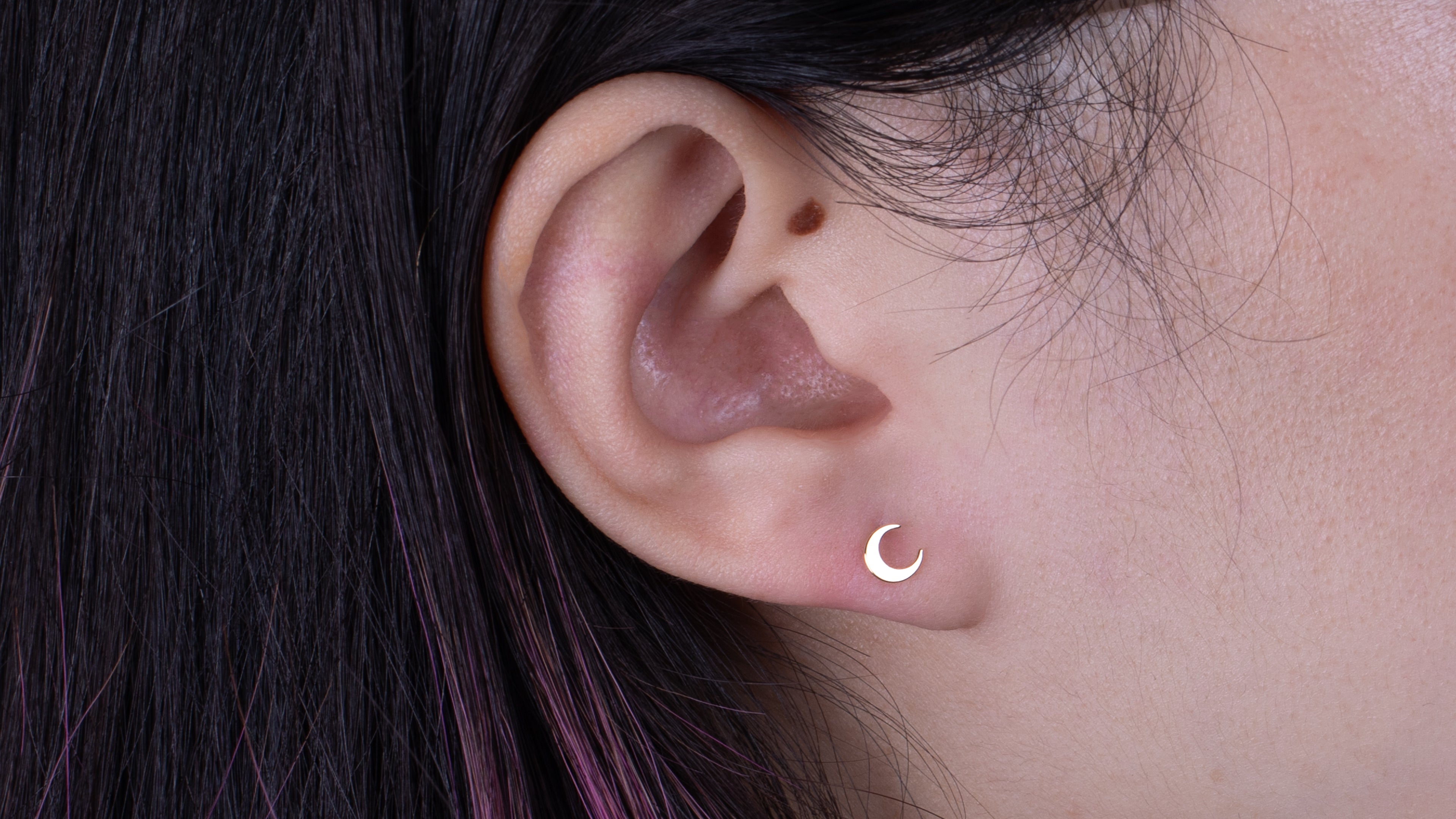 14K Yellow Gold Moon Stud Earrings